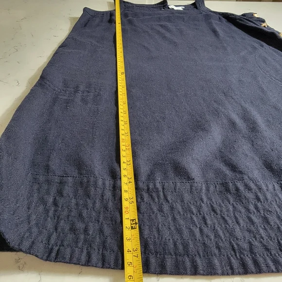 Cynthia Rowley Navy Linen blend coastal Dress Gold Shell Buttons Pockets Size L - Picture 3 of 11